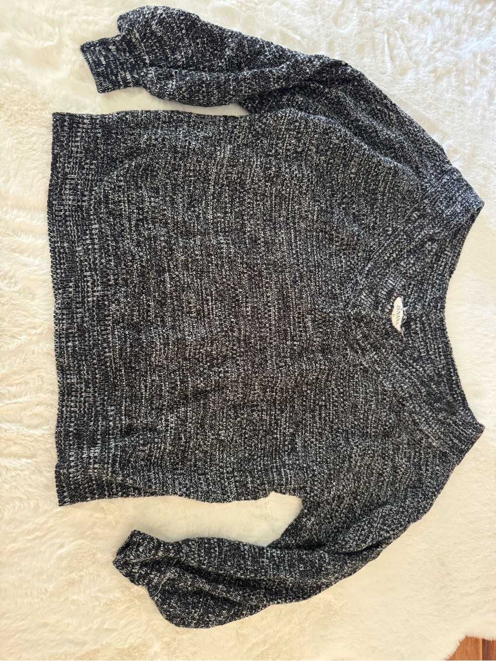 Zenana Outfitters Black & White Marled Crewneck Sweater